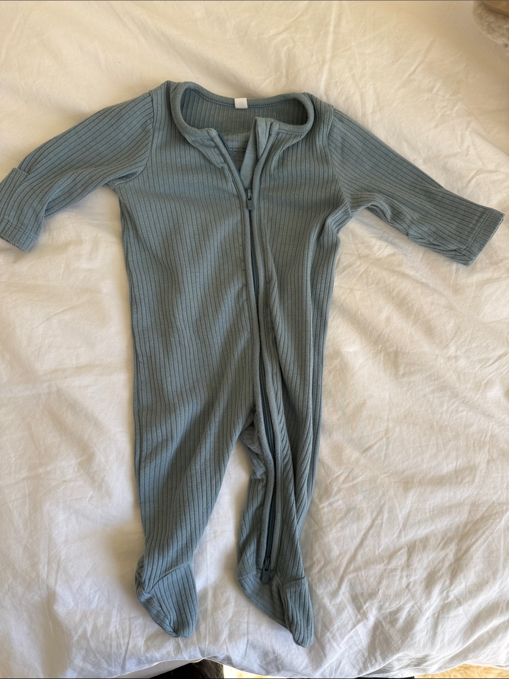 Mori Ribbed Zipper Footed One-Piece - Slate Blue